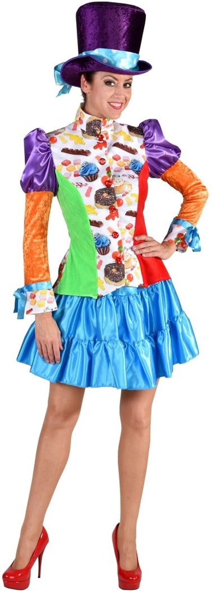 Clown & Nar Kostuum | Jas Candy Mix Taart En Snoep Vrouw | Extra Small | Carnaval kostuum | Verkleedkleding